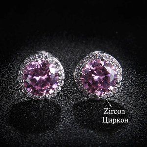 🍁 928 Silver Plated CZ Classic Stud Earrings for Women, UNVN12445